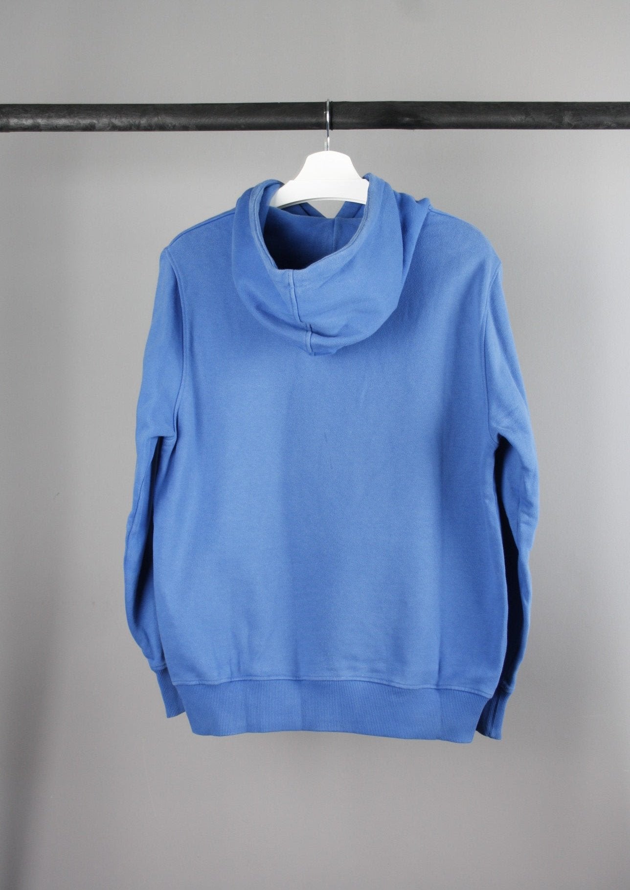 Achterkant van een blauwe Daily Paper Alias hoodie met een minimalistisch ontwerp, ideaal voor een casual en stijlvolle look.